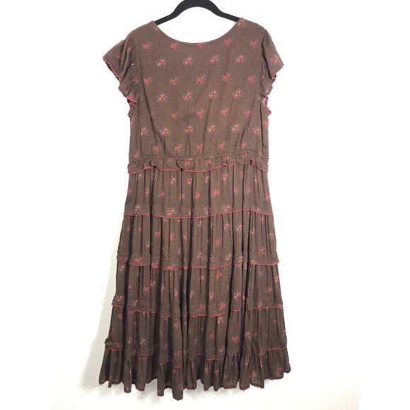 Sundance Brown Floral Petite M Dress Tiered Midi Western Boho Summer Feminine - Picture 7 of 11